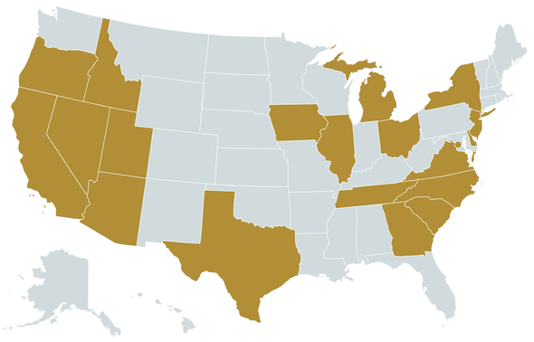 map of where PFG is registered to work -  NC, TN, and VA.